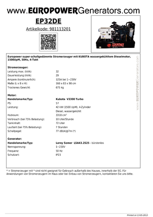 Diesel Generatoren Europower EP 32 DE (LS)