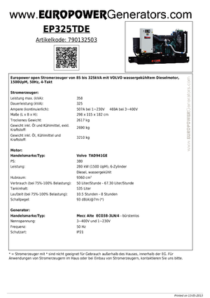 Diesel Generatoren Europower EP 325 TDE (MA)