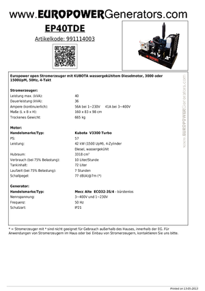 Diesel Generatoren Europower EP 40 TDE (MA)