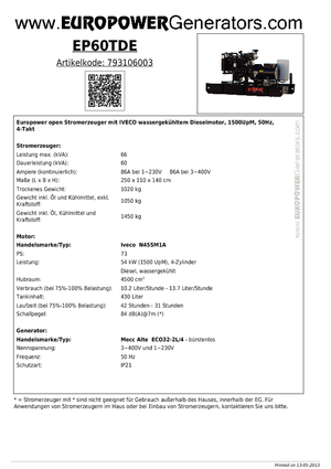 Diesel Generatoren Europower EP60TDE (MA)