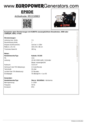 Diesel Generatoren Europower EP8DE (S)