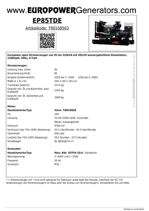 Diesel Generatoren Europower EP85TDE (MA)