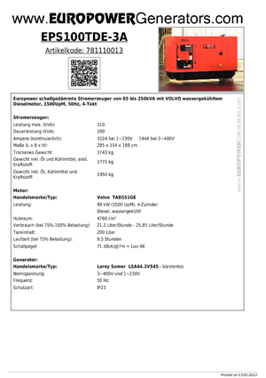 Diesel Generatoren Europower EPS100TDE-3A (LS)