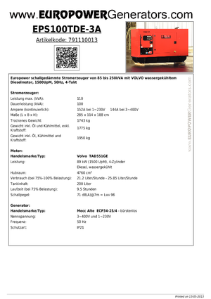 Diesel Generatoren Europower EPS100TDE-3A (MA)