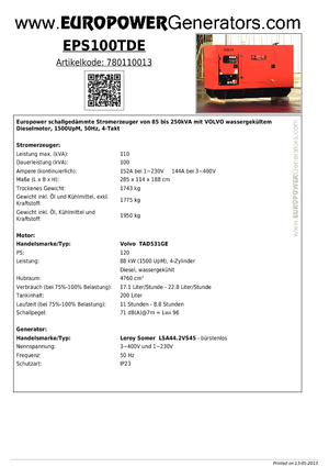 Diesel Generatoren Europower EPS100TDE (LS)