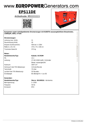 Diesel Generatoren Europower EPS11DE (S)