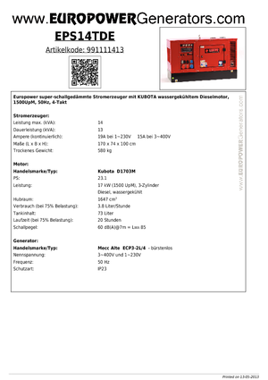 Diesel Generatoren Europower EPS14TDE (MA)