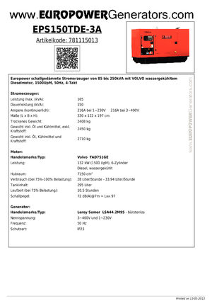 Diesel Generatoren Europower EPS150TDE-3A (LS)