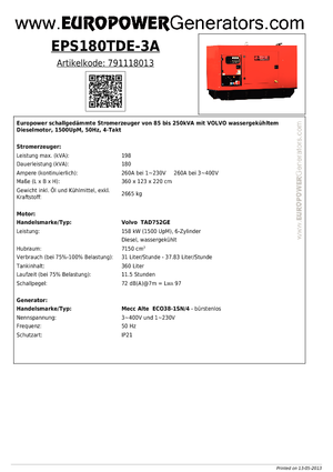 Diesel Generatoren Europower EPS180TDE-3A (MA)