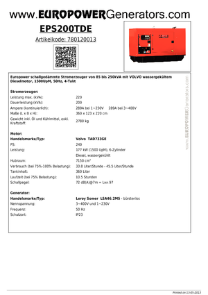 Diesel Generatoren Europower EPS200TDE (LS)