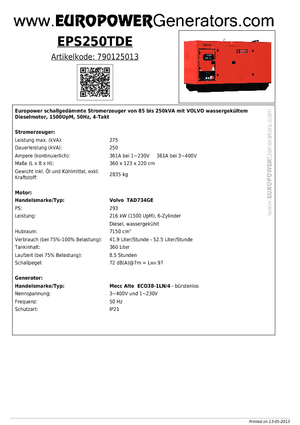 Diesel Generatoren Europower EPS250TDE (MA)
