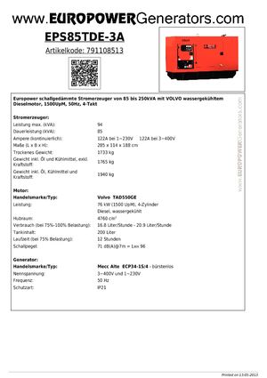 Diesel Generatoren Europower EPS85TDE-3A (MA)