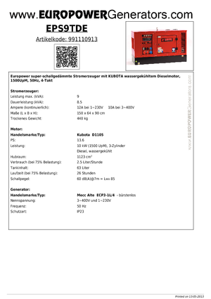 Diesel Generatoren Europower EPS9TDE (MA)