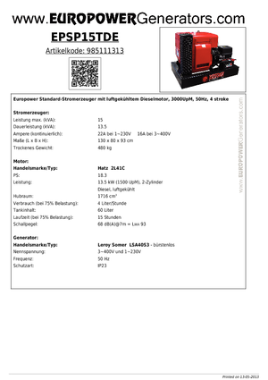 Diesel Generatoren Europower EPSP 15 TDE (LS)