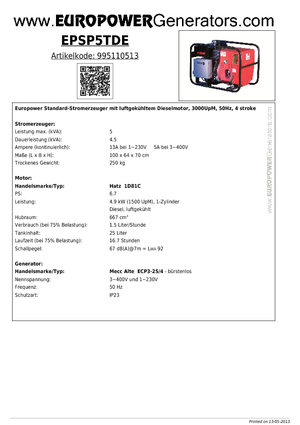 Diesel Generatoren Europower EPSP 5 TDE (MA)