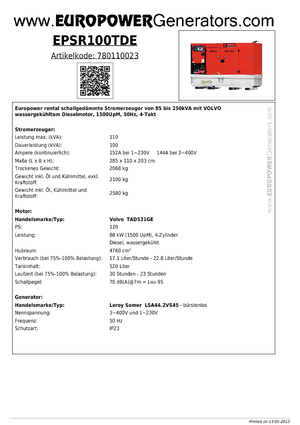 Diesel Generatoren Europower EPSR100TDE (LS)