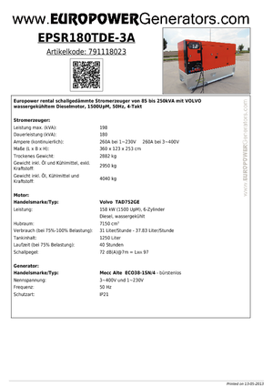 Diesel Generatoren Europower EPSR180TDE-3A (MA)
