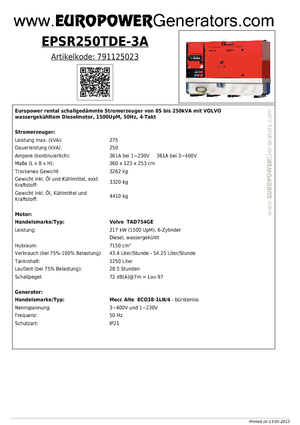 Diesel Generatoren Europower EPSR250TDE-3A (MA)
