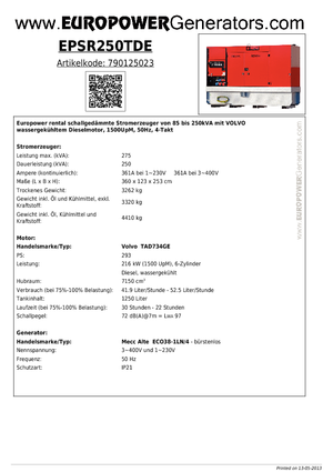 Diesel Generatoren Europower EPSR250TDE (MA)