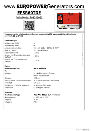 Diesel Generatoren Europower EPSR60TDE (MA)