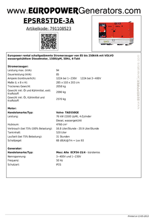 Diesel Generatoren Europower EPSR85TDE-3A (MA)