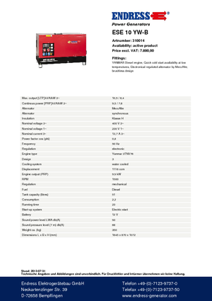 Diesel Generatoren Endress ESE 10 YW-B