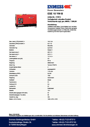 Diesel Generatoren Endress ESE 10 YW-B