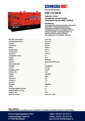 Diesel Generatoren Endress ESE 110 DW-B