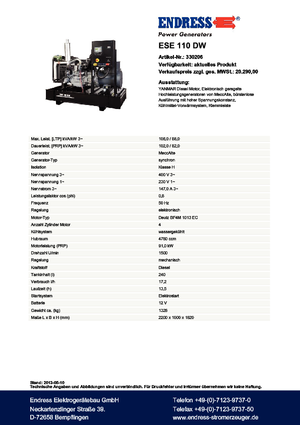 Diesel Generatoren Endress ESE 110 DW