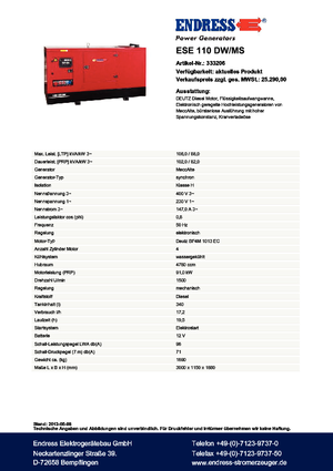 Diesel Generatoren Endress ESE 110 DW-MS