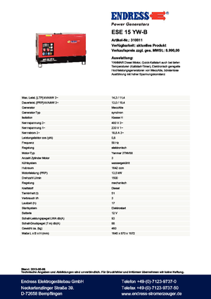 Diesel Generatoren Endress ESE 15 YW-B