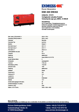 Diesel Generatoren Endress ESE 220 DW-AS