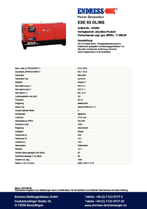 Diesel Generatoren Endress ESE 65 DL-MS