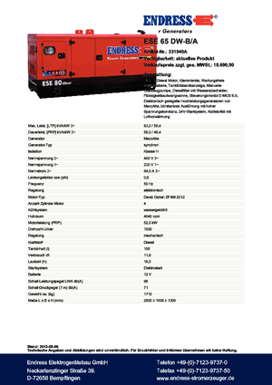 Diesel Generatoren Endress ESE 65 DW-B/A