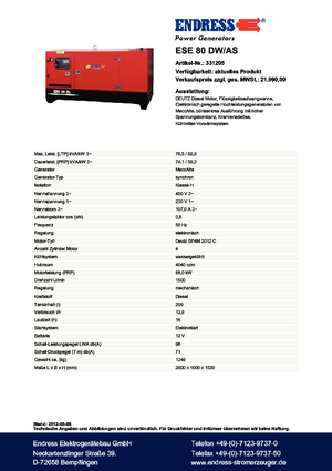 Diesel Generatoren Endress ESE 80 DW-AS