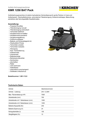 Compact veegmachines Kärcher KMR 1250 BAT Pack