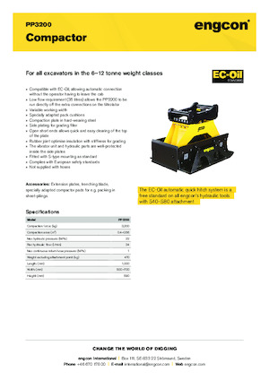 Compactors voor hydraulische graafmachines engcon PP3200