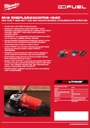 Haakse slijpmachines Milwaukee M18 ONEFLAG230XPDB-122C