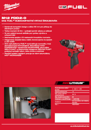 Accu Boor & Schroefmachines Milwaukee M12 FDD2-0