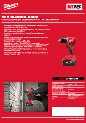 Accu Boor & Schroefmachines Milwaukee M18 BLDDRC-502C