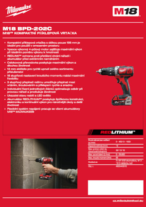 Accu Boor & Schroefmachines Milwaukee M18 BPD-202C