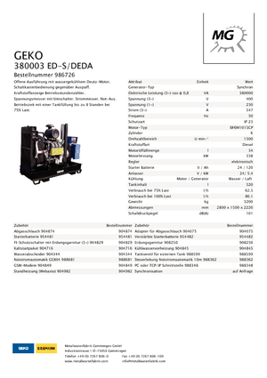 Diesel Generatoren Geko ® 380003 ED-S/DEDA