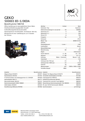 Diesel Generatoren Geko ® 500003 ED-S/DEDA