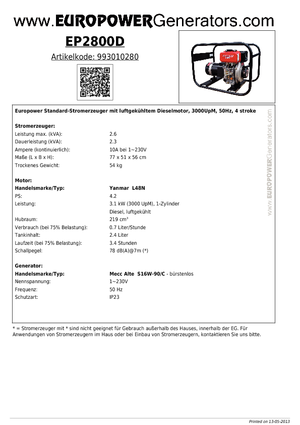 Diesel Generatoren Europower EP2800D (MA)