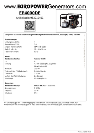 Diesel Generatoren Europower EP4000DE (S)