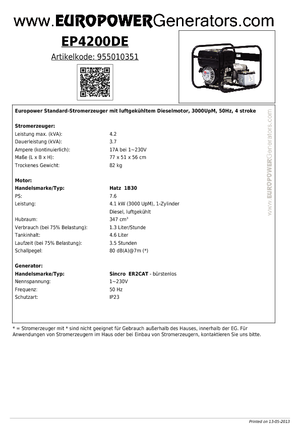 Diesel Generatoren Europower EP4200DE (S)