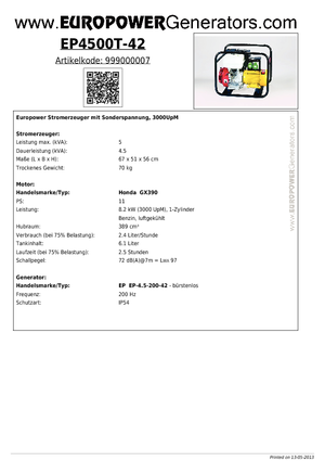 Diesel Generatoren Europower EP4500T-42 (EP)