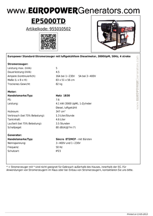 Diesel Generatoren Europower EP5000TD (S)