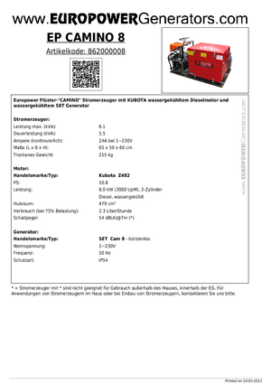 Diesel Generatoren Europower EP Camino 8