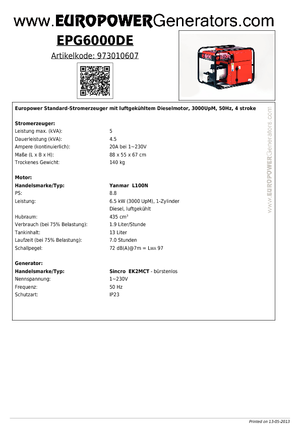 Diesel Generatoren Europower EPG6000DE (S)